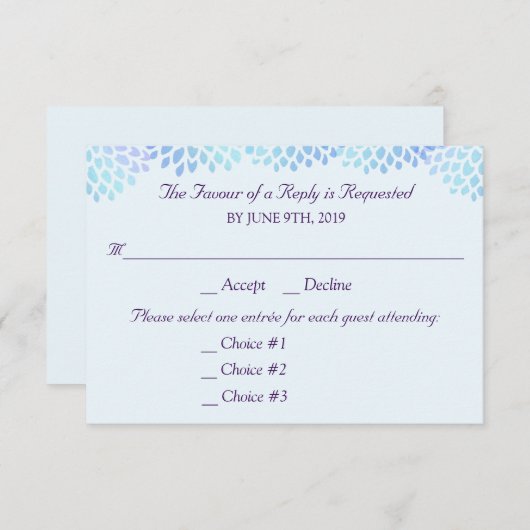 Hydrangea Blue Wedding Response RSVP 3 Entrees (Voorkant / Achterkant)