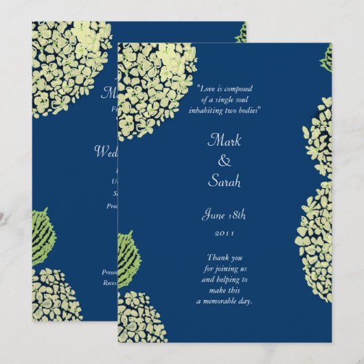 Hydrangea Blueberry Wedding Programme Programmakaart (Voorkant / Achterkant)