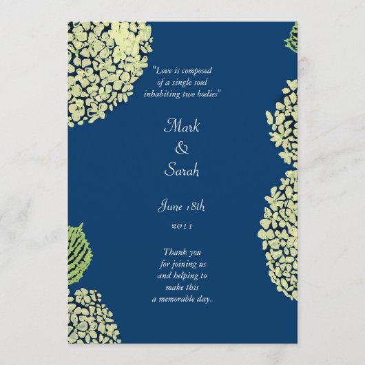 Hydrangea Blueberry Wedding Programme Programmakaart (Voorkant)