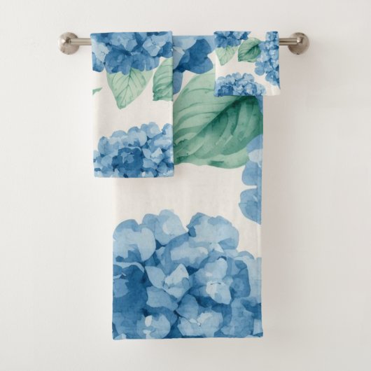 Hydrangea Blues Floral Watercolor Botanical Blooms Bad Handdoek (Insitu)