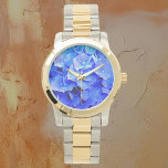 Hydrangea Blues Horloge<br><div class="desc">Geniet van de blauwe bloei van het zomerseizoen met dit mooie horloge. Ik zag deze azuurblauwe hortensia's verdiepen van de vroege zomer tot het midden van de zomer. Hun blues was eerst een beetje verlegen, geapplaudisseerd met wit, hemelsblauw of roze en toen opeens merkte ik hoe diep hun kleuren waren...</div>