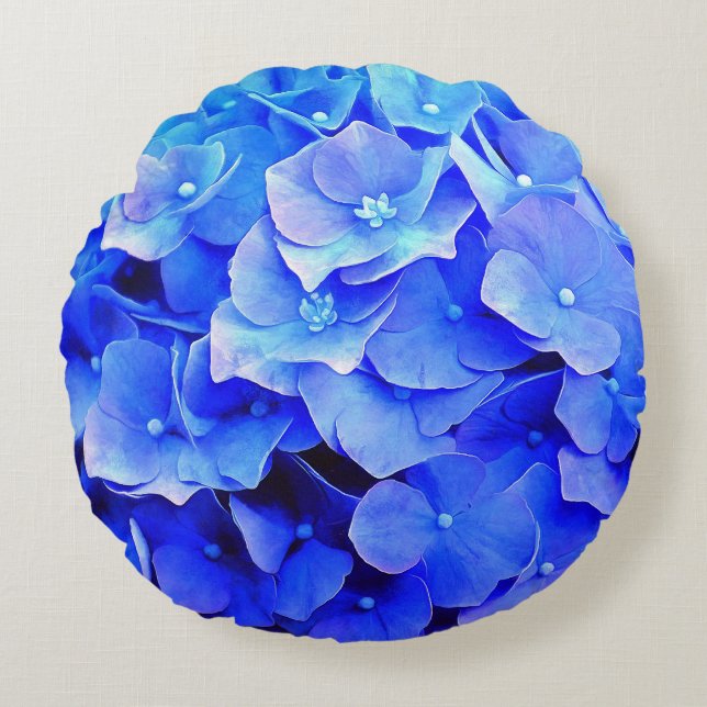 Hydrangea Blues Rond Kussen (Voorkant)