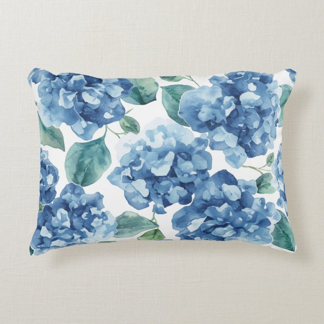 Hydrangea Blues | Waterverf Bloemen Bloem Patroon Accent Kussen (Voorkant)