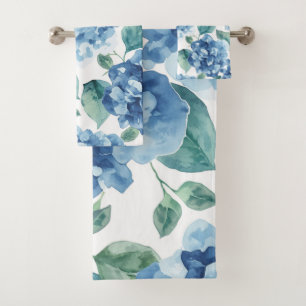 Hydrangea Blues Waterverf Bloemen Bloem Patroon Bad Handdoek