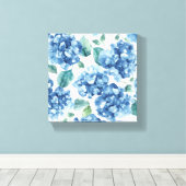 Hydrangea Blues | Waterverf Bloemen Bloem Patroon Canvas Afdruk (Insitu (Houten vloer))