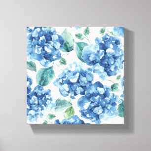 Hydrangea Blues Waterverf Bloemen Bloem Patroon Canvas Afdruk