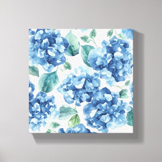 Hydrangea Blues | Waterverf Bloemen Bloem Patroon Canvas Afdruk (Voorkant)