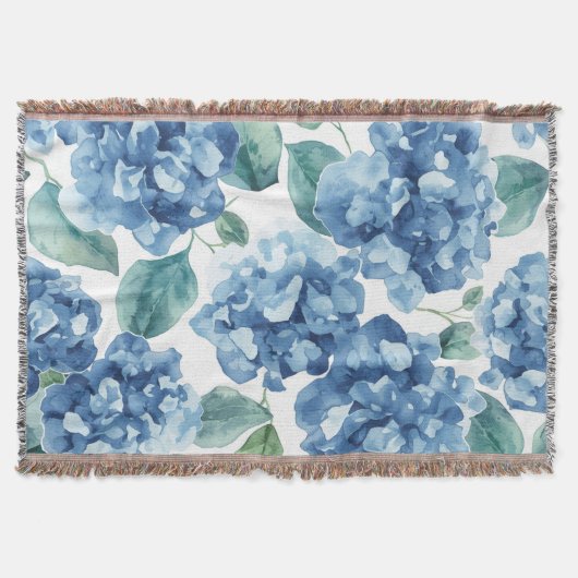 Hydrangea Blues | Waterverf Bloemen Bloem Patroon Deken (Voorkant)