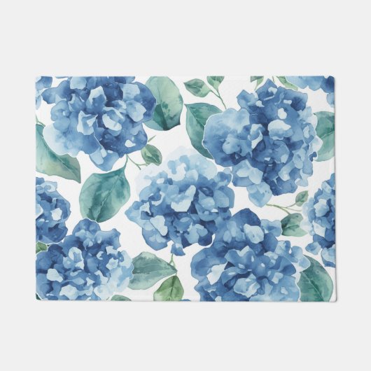 Hydrangea Blues | Waterverf Bloemen Bloem Patroon Deurmat (Voorkant)