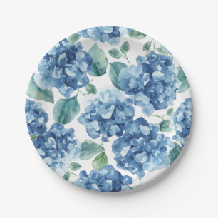 Hydrangea Blues Waterverf Bloemen Bloem Patroon Papieren Bordje