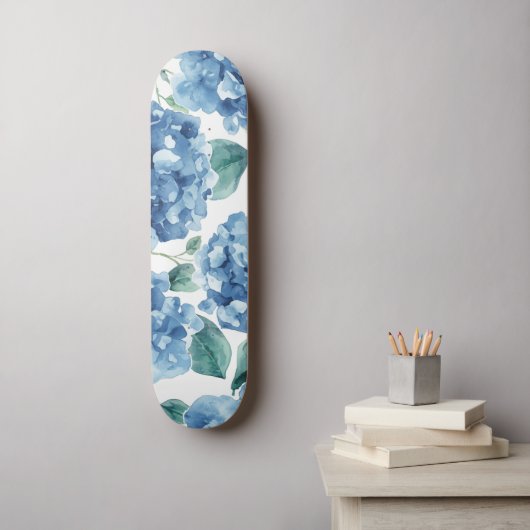 Hydrangea Blues | Waterverf Bloemen Bloem Patroon Persoonlijk Skateboard (Muurkunst)