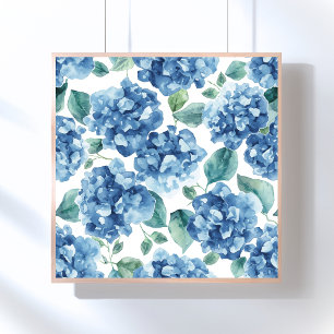 Hydrangea Blues Waterverf Bloemen Bloem Patroon Poster