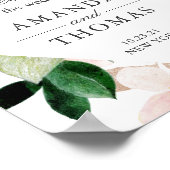 Hydrangea Blush Roze Bloemige Trouw Welkom Bord Poster (Hoek)