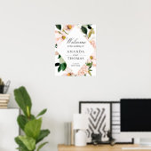 Hydrangea Blush Roze Bloemige Trouw Welkom Bord Poster (Thuiskantoor)