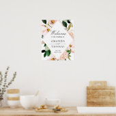 Hydrangea Blush Roze Bloemige Trouw Welkom Bord Poster (Keuken)