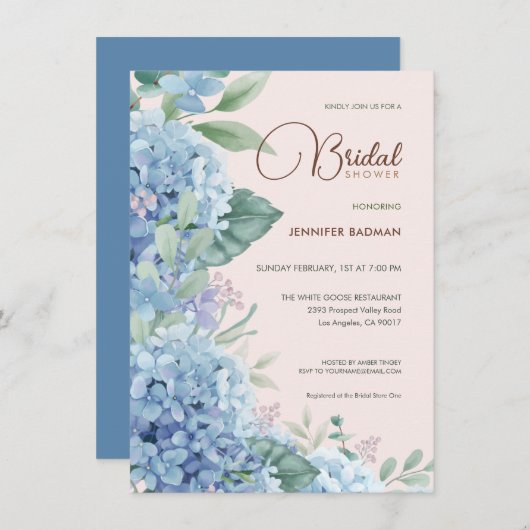 Hydrangea Blush Roze Stoffig Blauw Vrijgezellenfee Kaart (Voorkant / Achterkant)