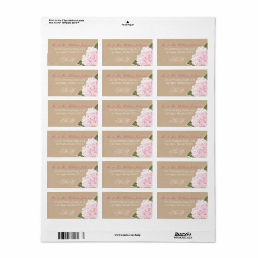 Hydrangea Boeket Bruiloft Label (Full Sheet)