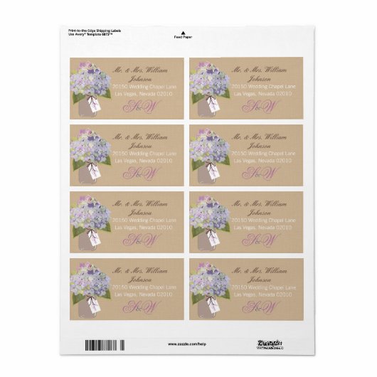 Hydrangea Boeket Bruiloft Label (Full Sheet)