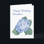 Hydrangea boeket dochter verjaardag kaart<br><div class="desc">Een elegante hortensia bundel siert de voorkant van deze verjaardagskaart. De blauwe hortensia creëer is getekend met pastelkrijt en heeft een delicaat en opvallend ontwerp om uw dochter te eren. De woorden "Happy Birthday, Daughter" staan aan de voorzijde geschreven. De binnenkant bevat een tong-in-wang sentiment dat u kunt behouden of...</div>