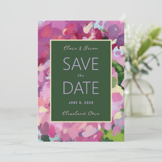 Hydrangea Boeket Save the Date Kaart (Staand voorkant)