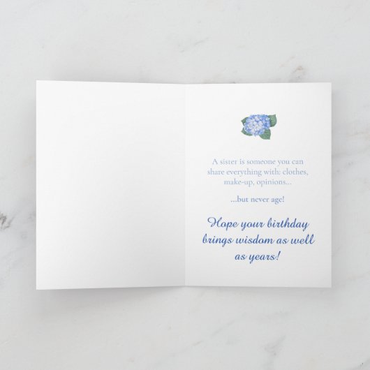 Hydrangea boeket zuster verjaardag kaart (Binnen)