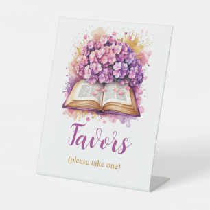 Hydrangea Book Theme Favors Sign Reclamebord Met Voetstuk