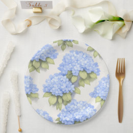 Hydrangea Borden | Elegant Ivoor Blauwe Bloemenfee Papieren Bordje