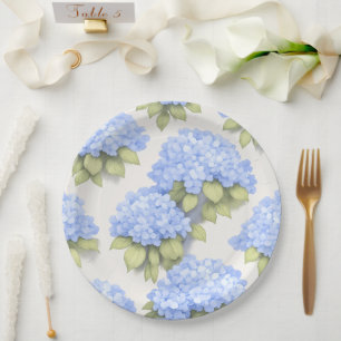 Hydrangea Borden   Elegant Ivoor Blauwe Bloemenfee Papieren Bordje