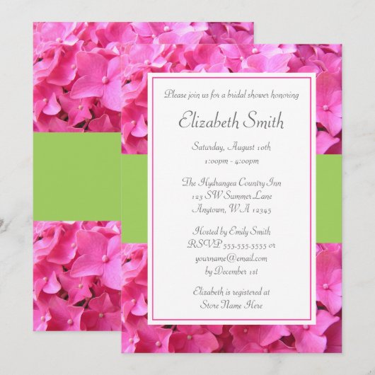 Hydrangea Border Pink Green Vrijgezellenfeest Kaart (Voorkant / Achterkant)