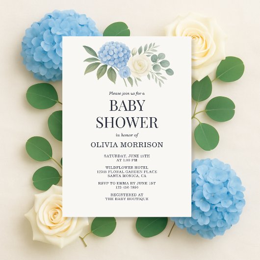 Hydrangea Botanical Eucalyptus Baby Shower Kaart