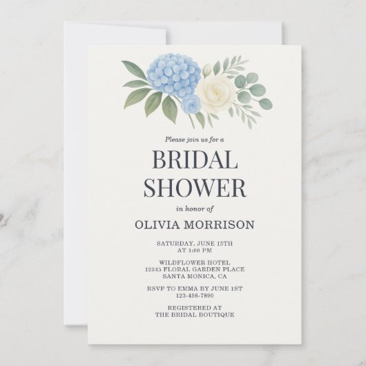 Hydrangea Botanical Eucalyptus Bridal Shower Kaart (Voorkant)