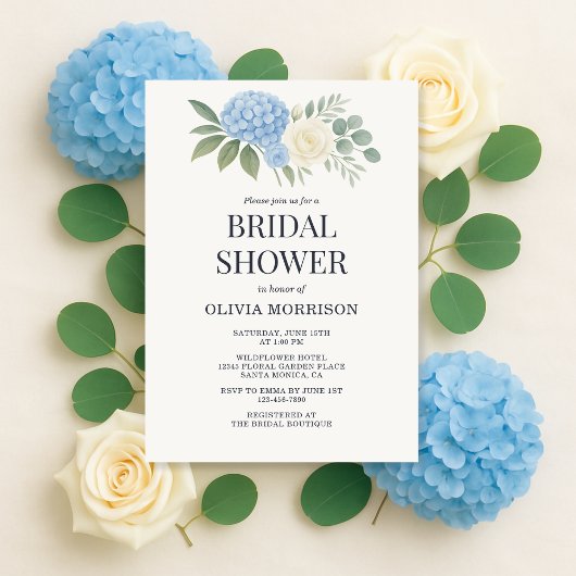Hydrangea Botanical Eucalyptus Bridal Shower Kaart