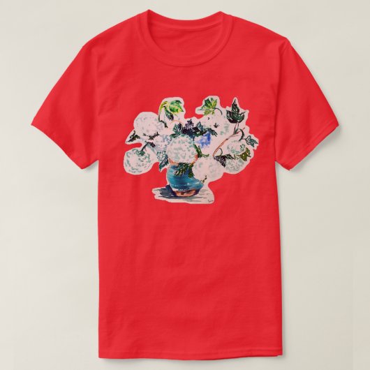 Hydrangea Bouquet in a Blue Pottery Vase T-shirt (Design voorkant)
