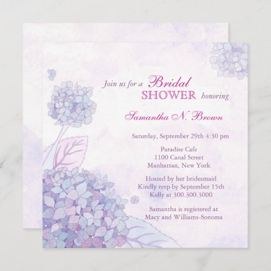 Hydrangea Bridal Shower Invitations Kaart (Voorkant / Achterkant)