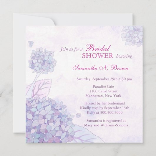Hydrangea Bridal Shower Invitations Kaart (Voorkant)