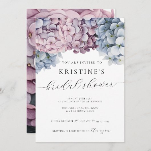 Hydrangea bruids douche uitnodiging (Voorkant / Achterkant)