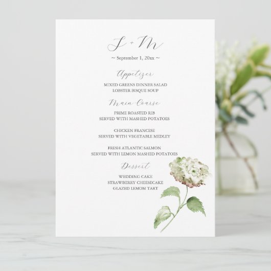 Hydrangea Bruidstafel Decor | Menu (Staand voorkant)