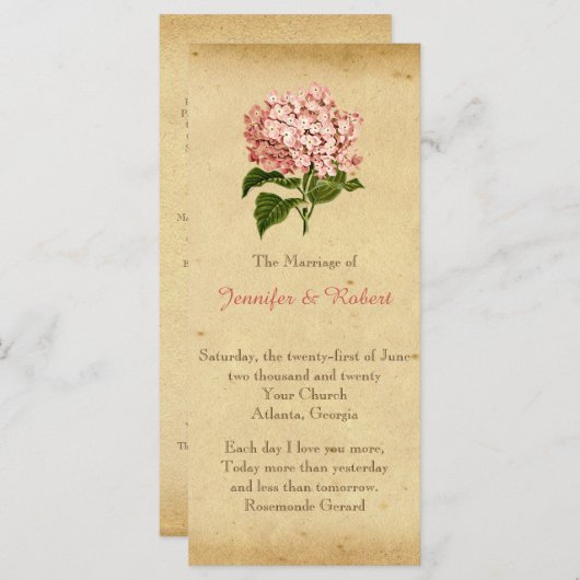  Hydrangea bruiloft programma Programmakaart (Voorkant / Achterkant)