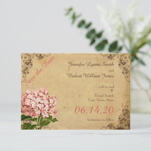 Hydrangea Bruiloft Save the Date (Staand voorkant)