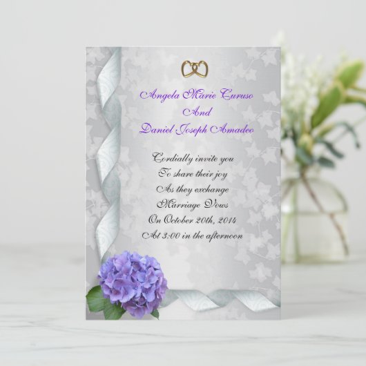 Hydrangea bruiloft uitnodiging (Staand voorkant)