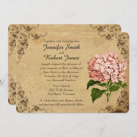 Hydrangea bruiloft uitnodiging (Voorkant / Achterkant)