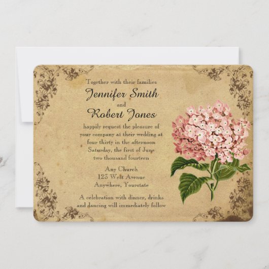 Hydrangea bruiloft uitnodiging (Voorkant)