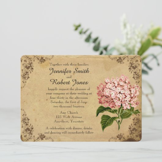 Hydrangea bruiloft uitnodiging (Staand voorkant)