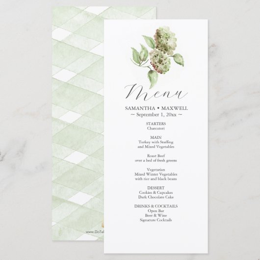 Hydrangea Bruiloftsmenu's Menu (Voorkant / Achterkant)