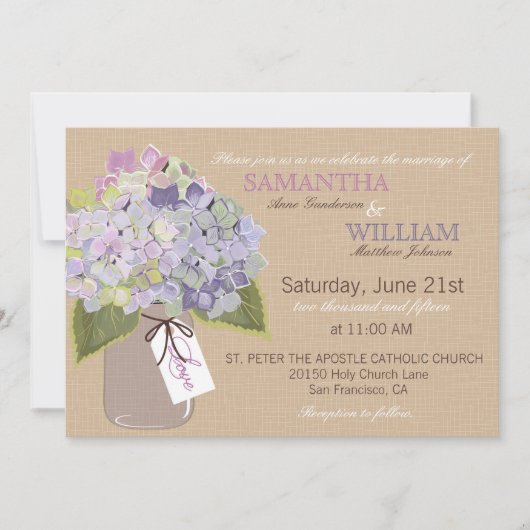 Hydrangea Burlap Rustic Wedding-kaart Kaart (Voorkant)