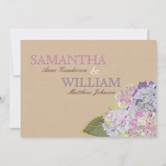 Hydrangea Burlap Rustic Wedding-kaart Kaart (Achterkant)