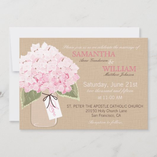 Hydrangea Burlap Rustic Wedding-kaart Kaart (Voorkant)