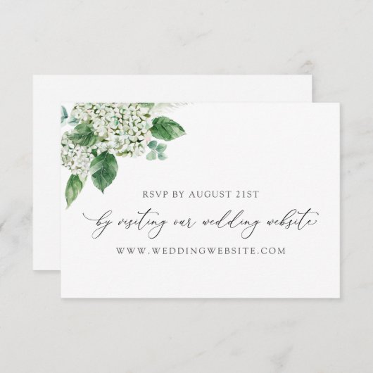 Hydrangea Calligraphy Wedding RSVP Online Card Informatiekaartje (Voorkant / Achterkant)