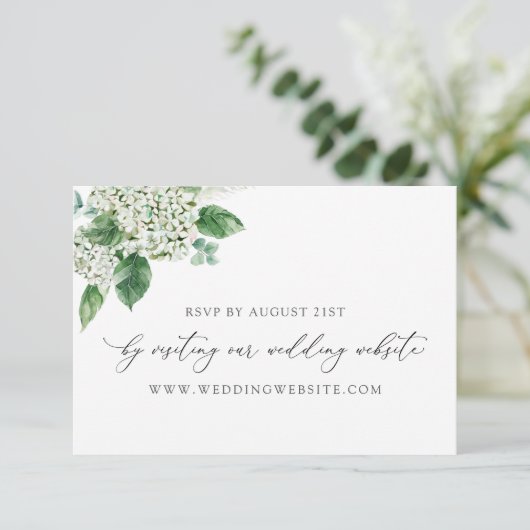 Hydrangea Calligraphy Wedding RSVP Online Card Informatiekaartje (Staand voorkant)