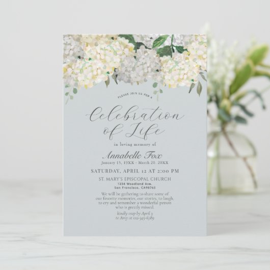 Hydrangea Celebration of Life Funeral Memorial Kaart (Staand voorkant)